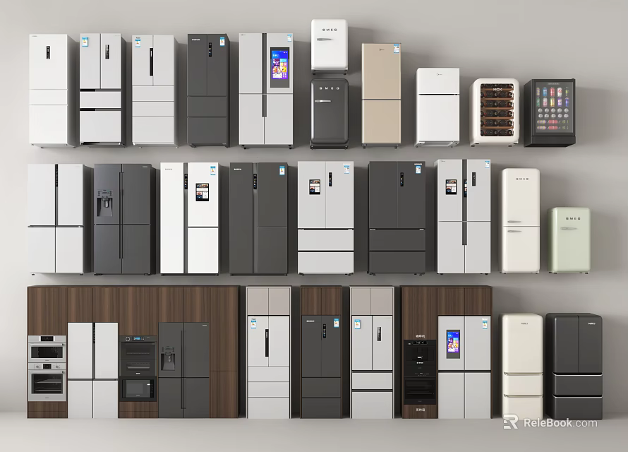 Refrigerators and Freezers with Various Styles Sizes and Colors for Home Appliance 3d model 