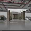 Elevator Corridor With Marble Walls Crystal Chandelier Double Doors And Elegant Lighting Design 3d model