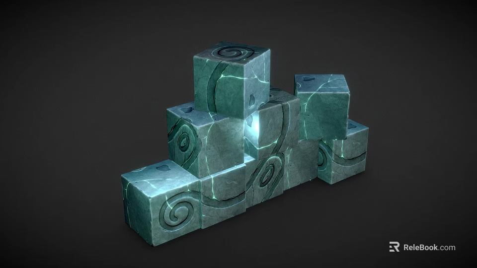 Intricate Green Stone Cubes With Spiral Patterns Stacked In Layered Formation 3d model 