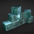 Intricate Green Stone Cubes With Spiral Patterns Stacked In Layered Formation 3d model