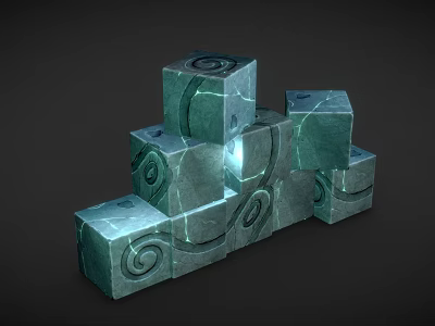 Intricate Green Stone Cubes With Spiral Patterns Stacked In Layered Formation 3d model