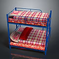Blue Frame Bunk Bed With Red And White Checkered Bedding Design 3d model