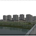 Residential district along the river 3d model