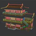 Traditional Three Story Wooden Ancient Architecture With Curved Eaves Tile Roof Balconies And Staircase