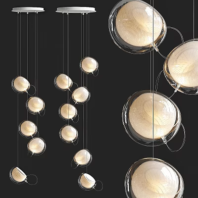 Elegant Modern Interior Design With Hanging Spherical Glass Chandeliers And Illuminated Globes 3d model
