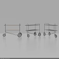 Three Metal Carts With Wheels And Multiple Storage Shelves 3d model