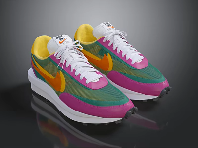 Multicolored Mesh Upper Sneakers With White Laces And Retro Design 3d model