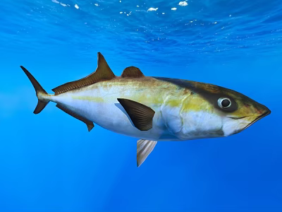 Graceful Tuna Swimming in Clear Blue Water with Yellow and White Body 3d model