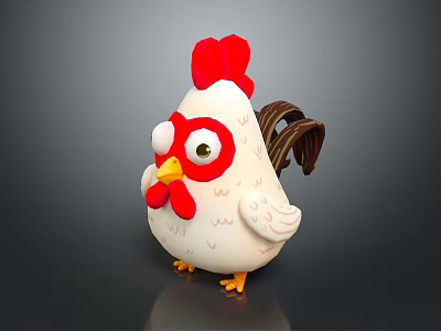 Cute Cartoon Chicken Toy With Big Eyes White Body Red Comb And Brown Tail 3d model