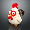 Cute Cartoon Chicken Toy With Big Eyes White Body Red Comb And Brown Tail