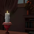 Cozy Kids Room Interior With Brown Curtains Lattice Window Lantern Lights Candle And Potted Plant