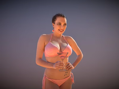 Modern woman with wine glass woman bikini 3d model Modern woman with wine glass woman bikini 3d model