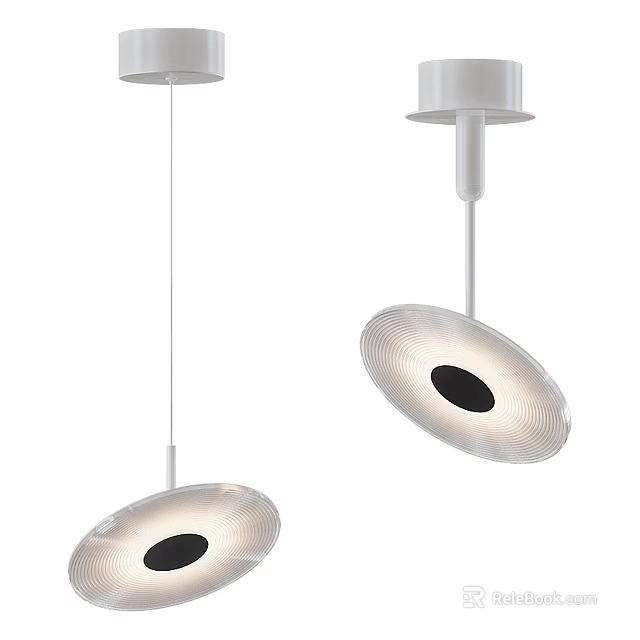 Modern White Pendent Lights With Textured Circular Shade And Black Center 3d model