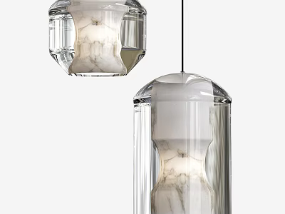 Modern Pendant Lights with Transparent Glass and Marble Texture Shade 3d model