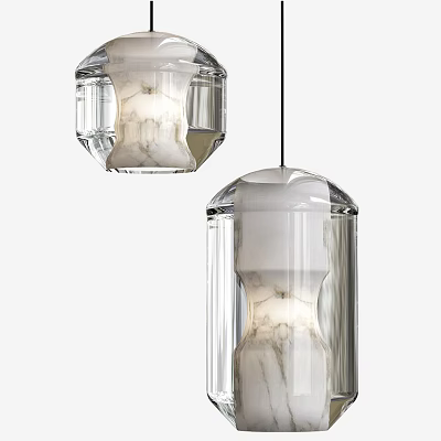 Modern Pendant Lights with Transparent Glass and Marble Texture Shade 3d model