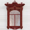 Red Carved Window Frame With Intricate Carvings On White Wall Surface 3d model