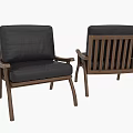 Modern Black Upholstered Single Sofa with Walnut Wooden Frame Slatted Backrest and Armrests