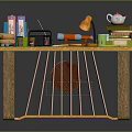 Stylish Wooden Desk With Green Tabletop Books Lamp Radio Teapot And Stationery