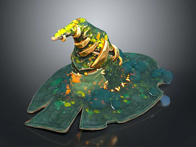 Enchanted Witch Hat Decoration With Green Yellow Tones Coiled Golden Accents And Leaf Shaped Base 3d model