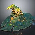 Enchanted Witch Hat Decoration With Green Yellow Tones Coiled Golden Accents And Leaf Shaped Base