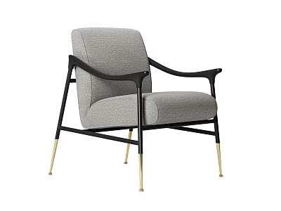 Modern Gray Single Sofa with Black Armrests and Gold Metal Legs Design 3d model