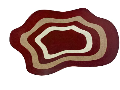 Unique Irregular Shaped Stylish Carpet With Maroon Beige And White Layered Patterns 3d model