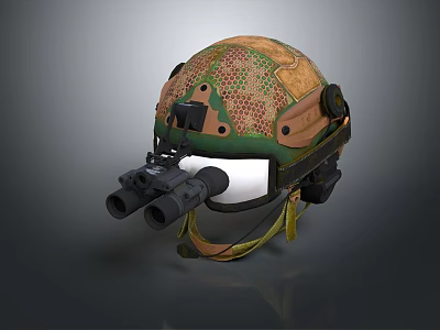 Military Camouflage Pattern Protective Helmet With Binoculars Attachment And Tactical Design 3d model