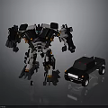 Black White Mechanical Robot With Transformable Pickup Truck And Orange Accents