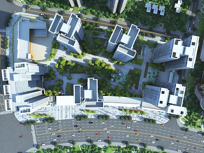 Aerial View Urban Planning Layout With High Rise Buildings Green Spaces And Roads 3d model