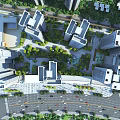 Aerial View Urban Planning Layout With High Rise Buildings Green Spaces And Roads