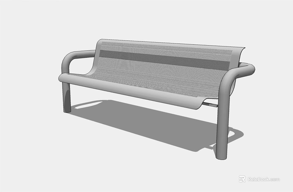 Modern Metal Landscape Bench With Curved Armrests And Mesh Surface Design 3d model 