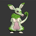 Animated Creature Character Standing With White Body Green Ears Pink Belly And Curled Tail