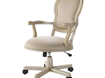 Elegant Beige Upholstered Table And Chair Set With Gold Trim Armrests And Wheels 3d model