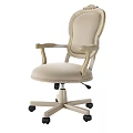 Elegant Beige Upholstered Table And Chair Set With Gold Trim Armrests And Wheels