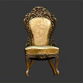 Elegant Classic Carved Dining Chair With Golden Frame Beige Upholstered Seat And Back