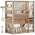 Cozy Wooden Bunk Bed for Kids Room with Animal Print Bedding and Playful Rings