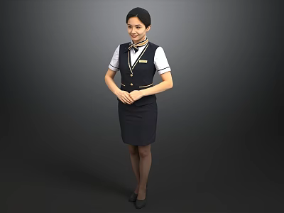Professional Woman in Dark Uniform With White Shirt and Necktie Standing Confidently 3d model