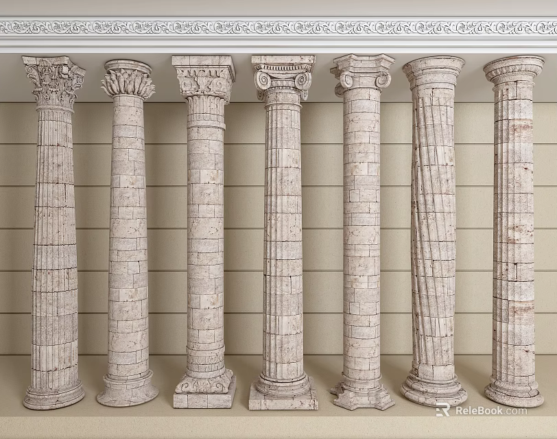 Decorative Roman Columns With Varied Architectural Styles 3d model