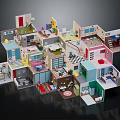 Colorful Cartoon Room Diorama With Multiple Furnished Spaces And Decorative Elements
