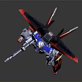 Gundam Robot Figure With Red Blue White Armor Standing Pose And Gun Weapon