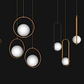 Modern Pendant Lights With Gold Geometric Frames And White Globe Shades 3d model
