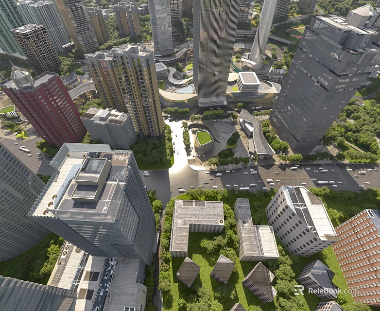 Aerial Planning For Urban Area With High Rise Buildings Roads And Green Spaces 3d model 
