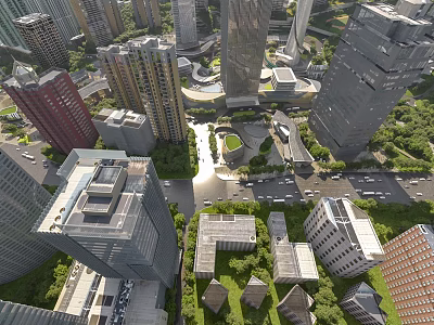 Aerial Planning For Urban Area With High Rise Buildings Roads And Green Spaces 3d model