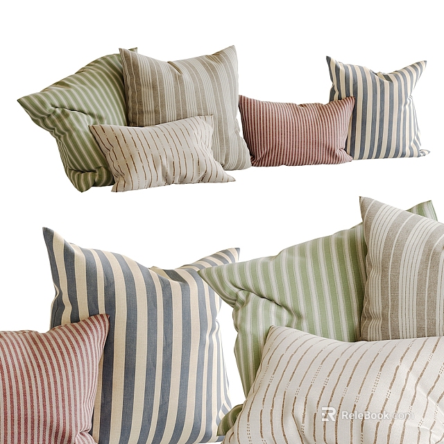 Striped Decorative Pillows In Various Colors And Sizes For Home Decor 3d model 