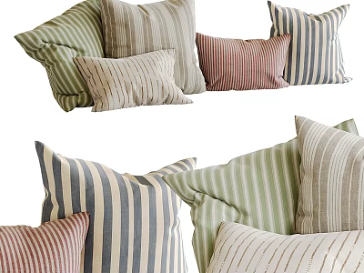 Striped Decorative Pillows In Various Colors And Sizes For Home Decor 3d model