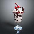 Delicious Ice Cream Sundae In Glass With Whipped Cream Chocolate Syrup And Cherries