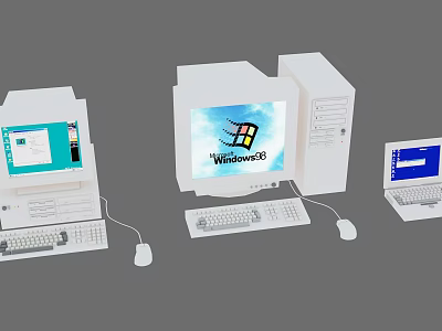 Vintage Desktop Computers And Laptop With Windows 98 Operating System 3d model
