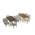 Modern Wooden Dining Table Set With Six Woven Rattan Chairs