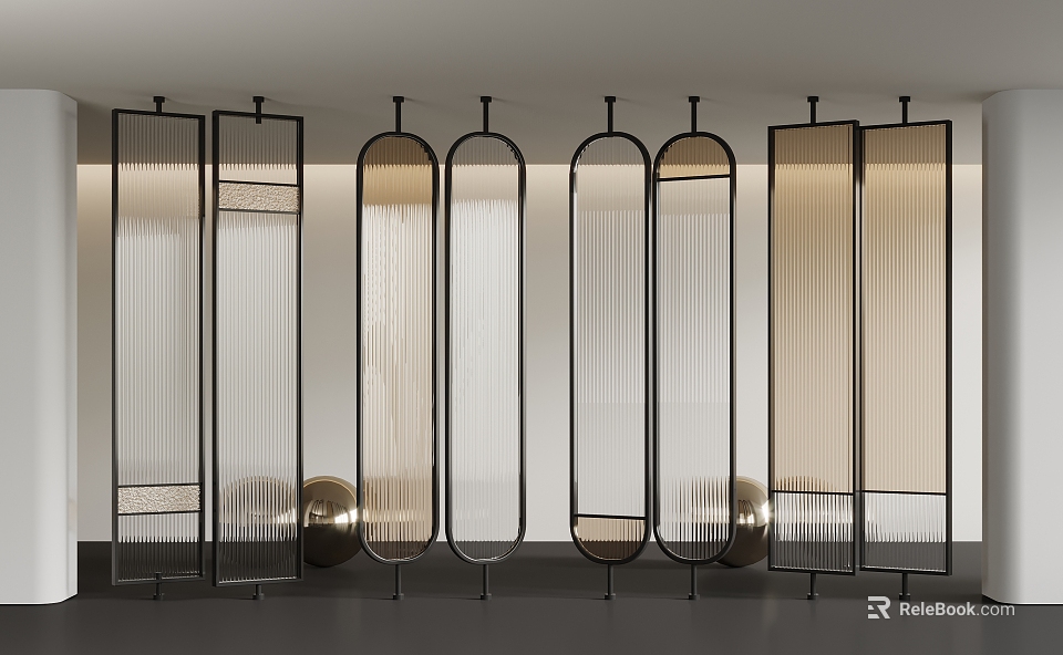Contemporary Room Dividers With Glass Panels And Metal Frames For Interior Spaces 3d model 