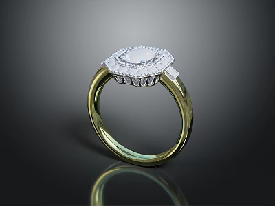 Elegant Gold Ring With Diamond Center Stone And Small Diamond Accents 3d model